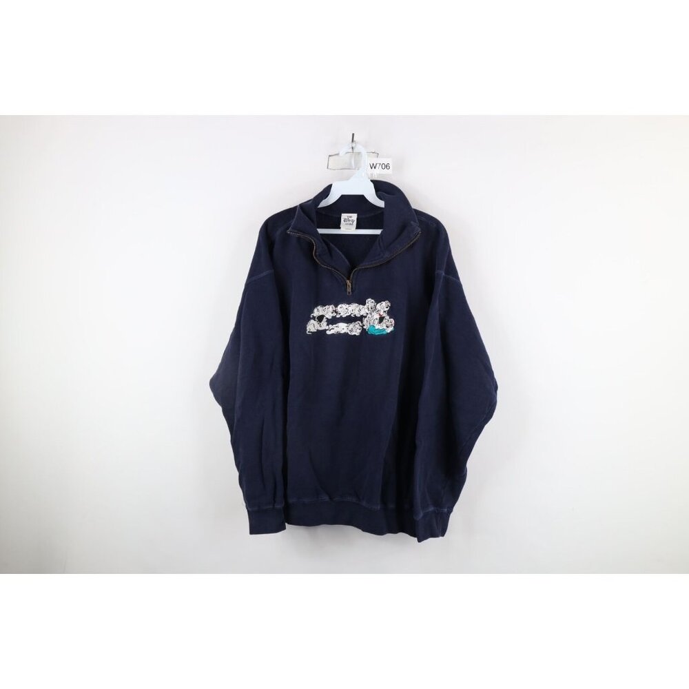 Vtg 90s Disney Womens Large Faded 101 Dalmatians Half Zip Pullover Sweatshirt